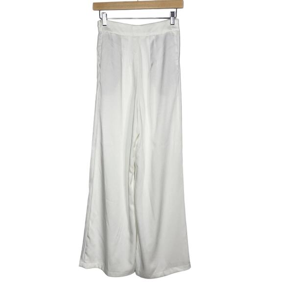 Talulah S White Pleated Wide Leg Pants Trousers Pockets High Waist Lightweight - Picture 2 of 11